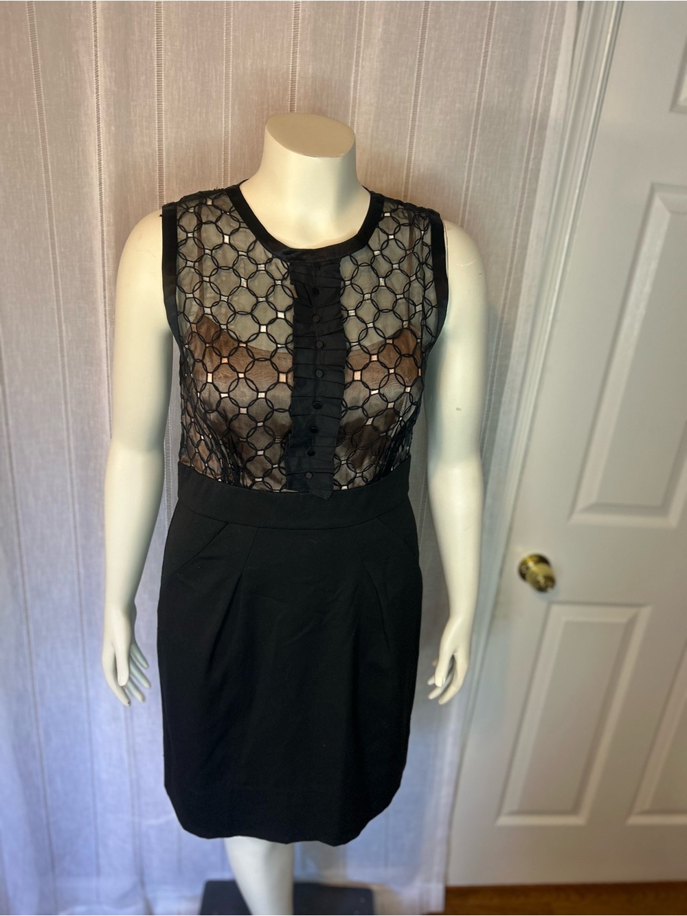 BCBGMaxAzria Black Sheer Loop-Embroidered Top.  new